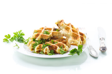 fried Belgian vegetable waffles with spices and herbs