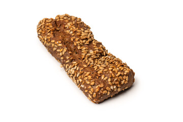 Loaf of bread with sunflower seeds isolated on a white background.