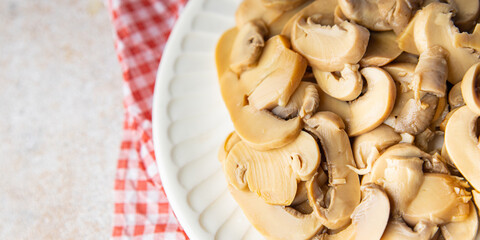champignon slice in plate mushroom meal food snack on the table copy space food background rustic top view