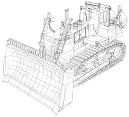 Building bulldozer illustration vector. Wire-frame line isolated. Vector rendering of 3d