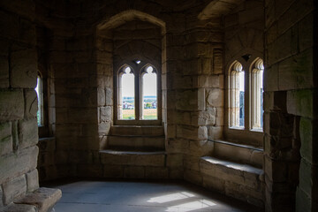 Fototapeta na wymiar Interior/inside of Warkworth Castle keep in Northumberland, UK