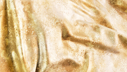 ドレープが美しいシルクのような高級感ある和風な金の布 , Luxury gold cloth...