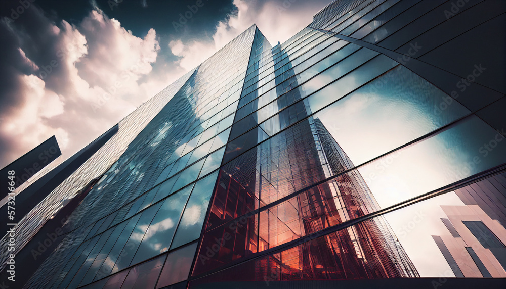 Aufkleber modern architecture sunny day with mirroring sky in windows