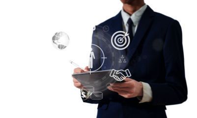 Customer behavior concept, buyer persona, and target customer Marketing strategies and plans Marketing personalization, customer-centric strategies Researching potential customers on a computer.