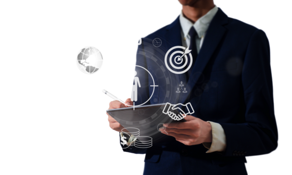 Customer behavior concept, buyer persona, and target customer Marketing strategies and plans Marketing personalization, customer-centric strategies Researching potential customers on a computer.