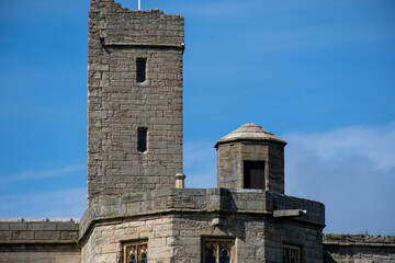 Fototapeta na wymiar Warkworth Castle ruined tower in Northumberland, UK