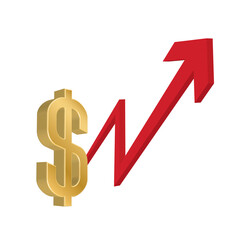USA currency dollar graph chart. Rise in exchange rate. Exchange fluctuations. USD icon. Isolated currency symbol illustration. Finance sign.