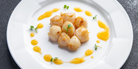 sea scallop fresh seafood fried meal food snack on the table copy space food background rustic top view