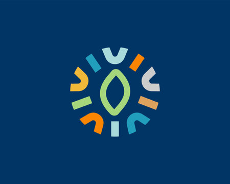 Leaf logo design. Garden logotype in a frame from colored shapes. Universal park ecology organic vector sign. Vector illustration.