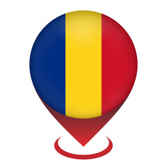 Fototapeta premium Map pointer with contry Romania. Romania flag. Vector illustration.