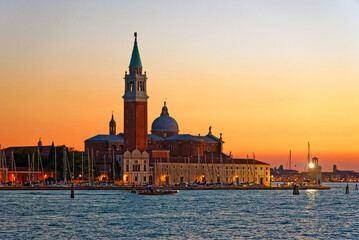 Beautiful Church of San Giorgio Maggiore at sunset, Venice. Copy Space