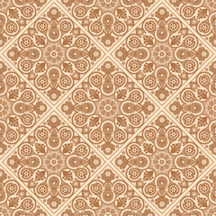 Seamless geometric pattern. Abstract, square, blanket, tile, plaid. Isolated flowers. Vintage background fabric. Wallpaper baroque. Drawing, engraving, sketch. Vector decorative illustration.