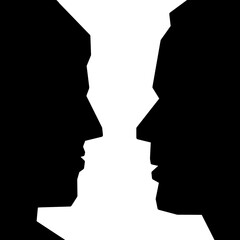 Silhouette of two people looking at each other, Abstract Black and White Love Illustration