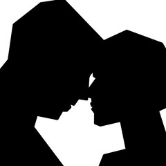 Silhouette of two people looking at each other, Abstract Black and White Love Illustration