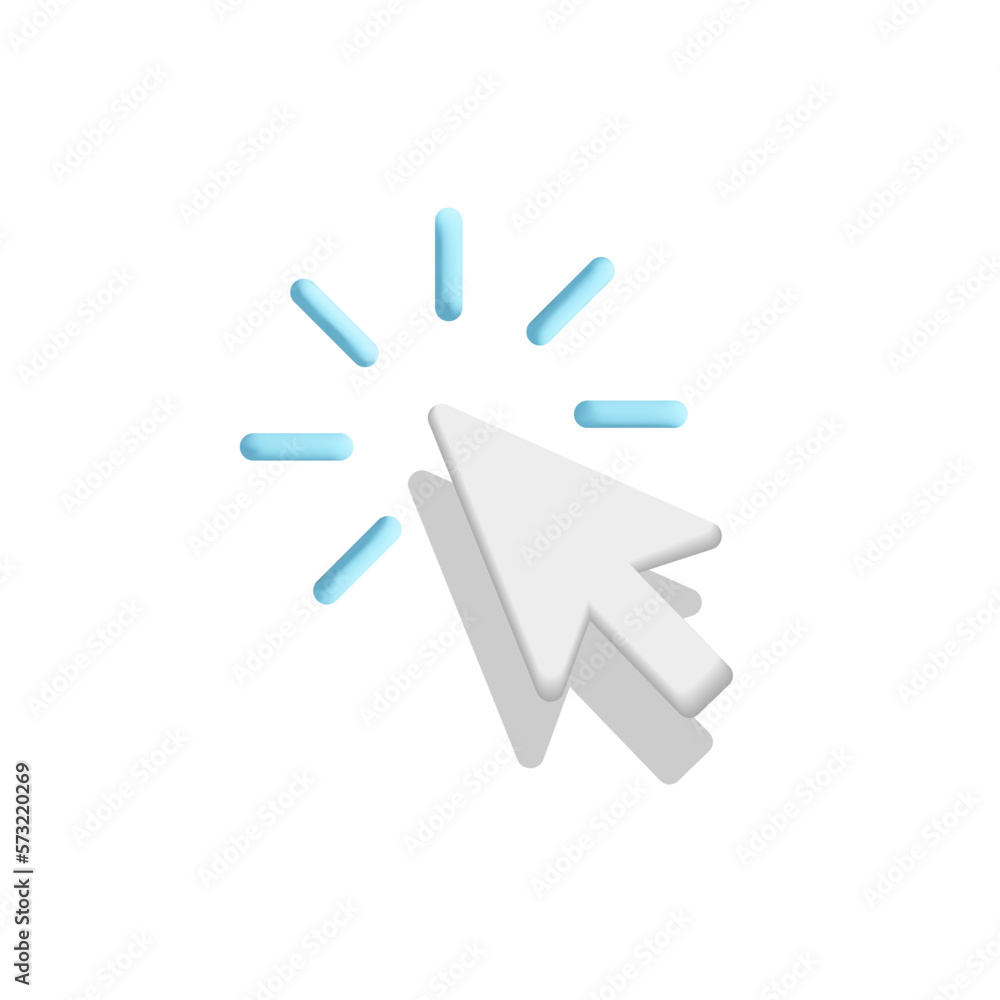 Fototapete 3d vector cartoon plastic render white computer mouse cursor click symbol web element design