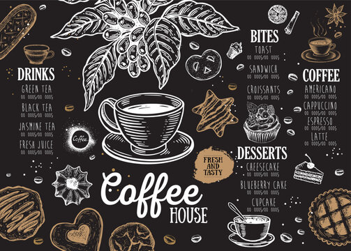 Coffee house menu. Restaurant cafe menu, template design. Food flyer.	
