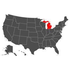 Michigan vector map. High detailed illustration. Country of the United States of America. Flat style. Vector