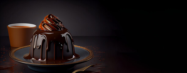 chocolate pudding in the solid plate realistic 3D, product showcase for food photography generative ai