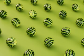 abstract background consisting of watermelons on a green background. 3D render