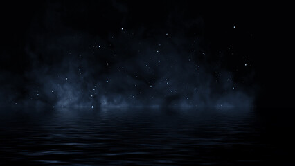 Abstract smoke steam moves on black background texture . The concept of aromatherapy. Reflection on water. © Victor