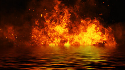 Abstract smoke steam moves on black background texture . The concept of aromatherapy. Reflection on water.