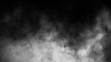 Overlays fog isolated on black background. Paranormal black and white mystic smoke, clouds for movie scenes.