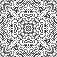  Monochrome ornamental texture with smooth linear shapes, zigzag lines, lace pattern.Abstract geometric black and white mandala for web page, textures, card, poster, fabric, textile.