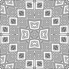  Monochrome ornamental texture with smooth linear shapes, zigzag lines, lace pattern.Abstract geometric black and white mandala for web page, textures, card, poster, fabric, textile.