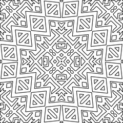 Monochrome ornamental texture with smooth linear shapes, zigzag lines, lace pattern.Abstract geometric black and white mandala for web page, textures, card, poster, fabric, textile.