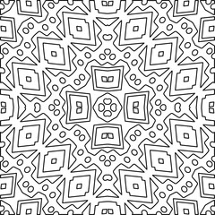  Monochrome ornamental texture with smooth linear shapes, zigzag lines, lace pattern.Abstract geometric black and white mandala for web page, textures, card, poster, fabric, textile.