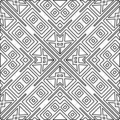  Monochrome ornamental texture with smooth linear shapes, zigzag lines, lace pattern.Abstract geometric black and white mandala for web page, textures, card, poster, fabric, textile.