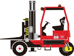 Mini forklift truck in red color and white background vector