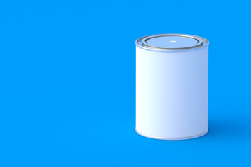 Paint can on blue background. Copy space. 3d render
