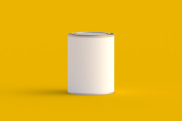 Paint can on yellow background. 3d render