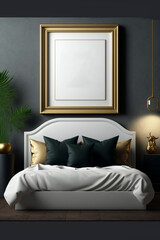 interior of a bedroom with a bed interior of a room wall art mockup