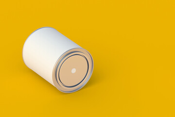 Paint can on yellow background. Copy space. 3d render