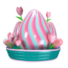 cute easter egg  with flowers in a basket