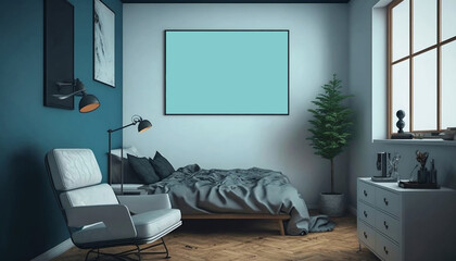 modern bed room interior of a room wall art mockup