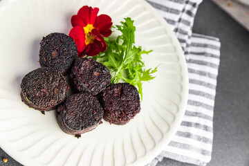 black pudding fresh bloody sausage meal food snack on the table copy space food background rustic top view