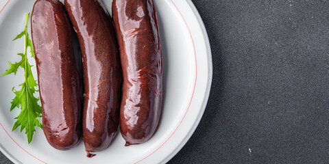 black pudding fresh bloody sausage meal food snack on the table copy space food background rustic...