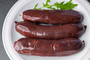 black pudding fresh bloody sausage meal food snack on the table copy space food background rustic...