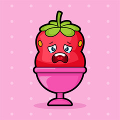 cute and little strawberry ice cream character with sad face