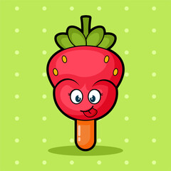 cute and little strawberry ice cream character with yummy face