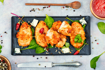 Breaded chicken breast.