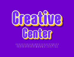 Vector creative emblem Family Studio. Elegant artistic Font. Bright Alphabet Letters, Numbers and Symbols.