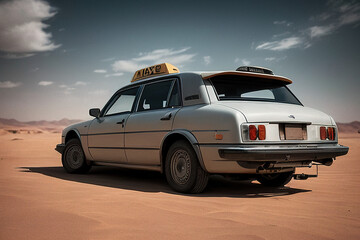Fototapeta na wymiar taxi in the middle of a desert