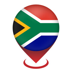 Map pointer with contry South Africa. South Africa flag. Vector illustration.