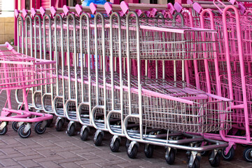 Pink shopping carts, large and small carts