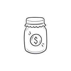 Money jar doodle. Money save jar hand drawn sketch style icon. Business investment, financial charity doodle drawn concept. Vector illustration.