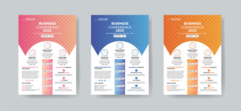 Corporate annual conference or meetup promotion flyer template. Professional business poster design for company workshop & training. Marketing cover layout with official logo & geometric shape.